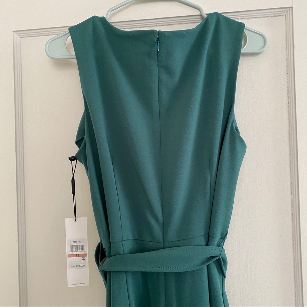 Calvin Klein Teal V-Neck Sleeveless Jumpsuit with Tie Belt - Picture 7 of 12